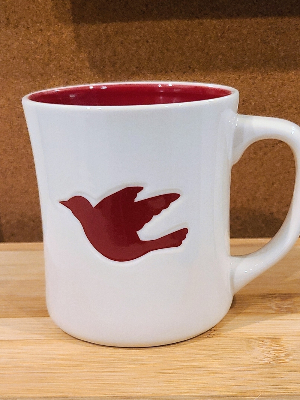 Starbucks Coffee White Mug with Red Dove Embossed 2008